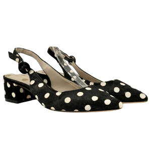 BODEN Black / White Polka Dot Ponyskin Sling Back Heels UK 5 EU 38