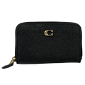 COACH Black Textured Leather Small Zip Around Card Case