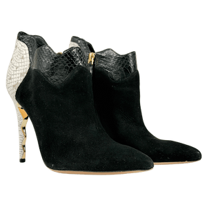 ALEXANDRE BIRMAN Black Suede And Python Pointed Toe Ankle Boots UK 5.5 EU 38.5