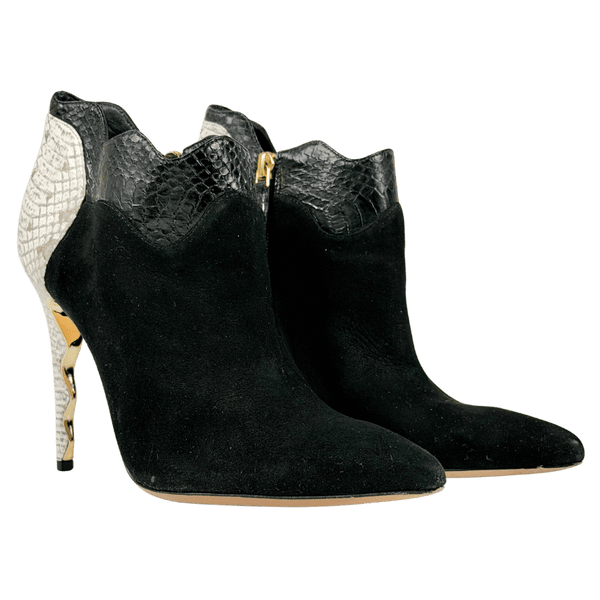 ALEXANDRE BIRMAN Black Suede And Python Pointed Toe Ankle Boots UK 5.5 EU 38.5
