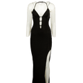 Oh Polly Black Jersey Halterneck Open Back Maxi Dress With Thigh Split UK S