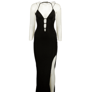Oh Polly Black Jersey Halterneck Open Back Maxi Dress With Thigh Split UK S