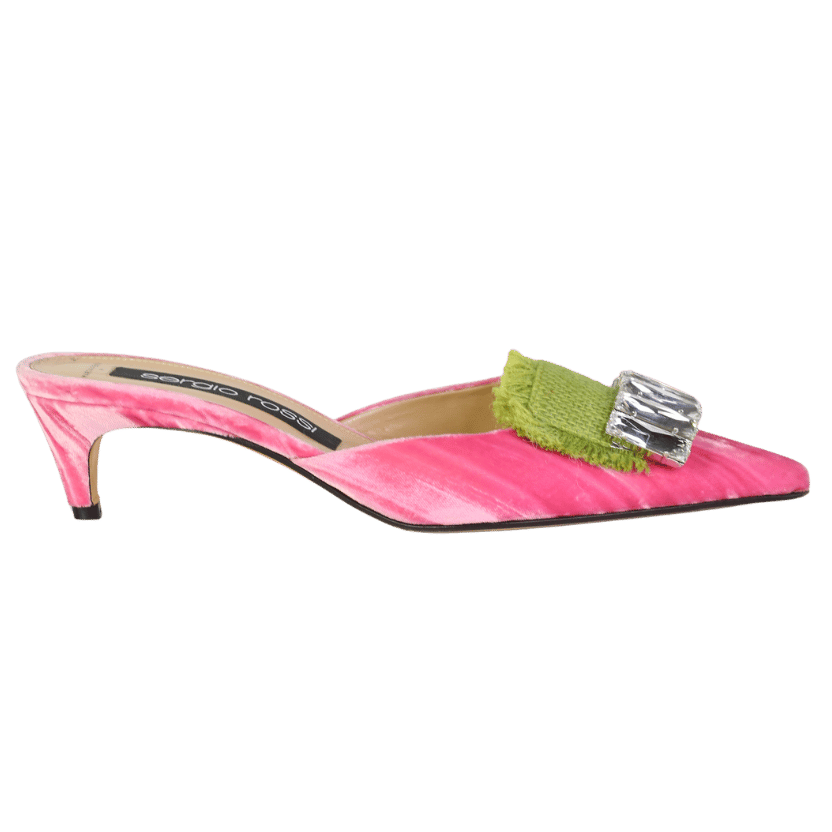 Sergio Rossi X Marta Ferri Pink Velvet Embellished Mules UK 6 EU 39 👠