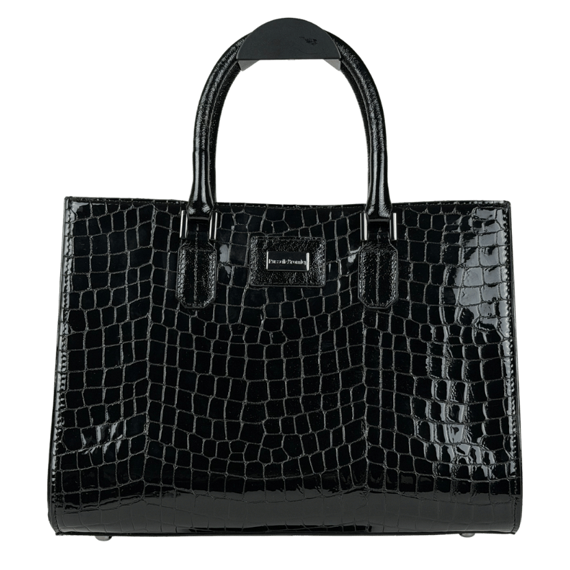 Russell & Bromley Black Patent Croc Leather Tote Bag With Inner Pouch & Crossbody Strap One