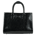 Russell & Bromley Black Patent Croc Leather Tote Bag With Inner Pouch & Crossbody Strap One