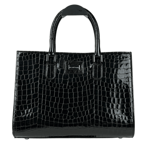 Russell & Bromley Black Patent Croc Leather Tote Bag With Inner Pouch & Crossbody Strap One