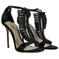 OLGANA PARIS Black Leather & Satin Heeled Sandals UK 4.5 EU 37.5