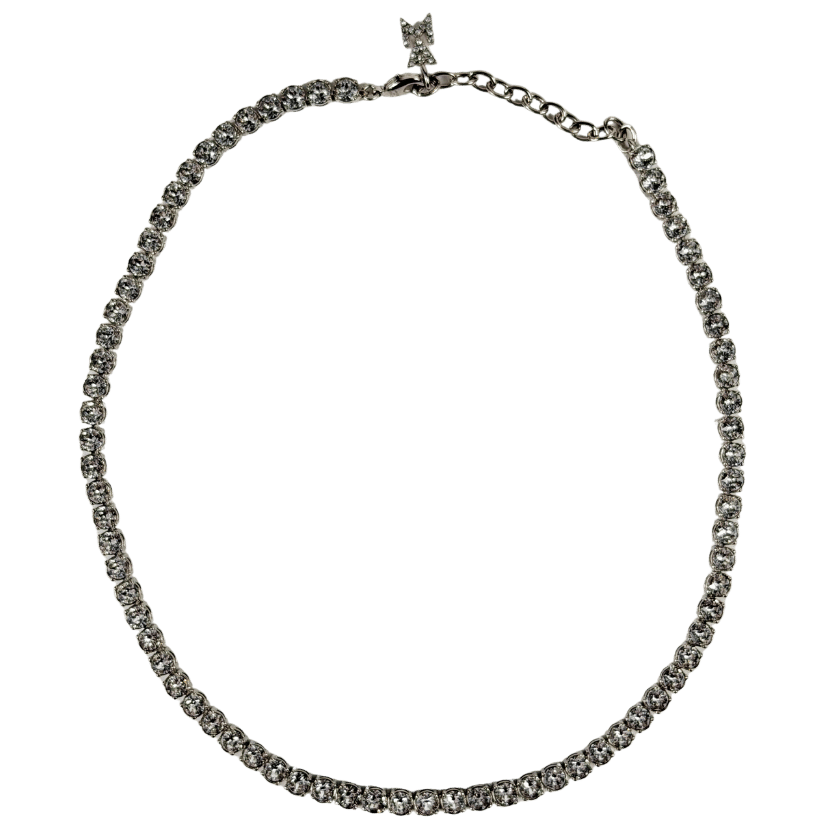 AMINA MUADDI Iconic Tennis Necklace White Crystals With Silver Base One Size