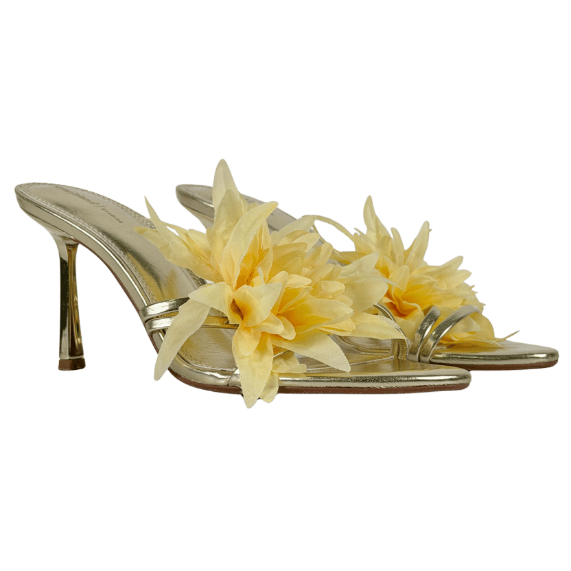River Island Yellow Strappy Flower Heeled Sandals UK 7 EU 40