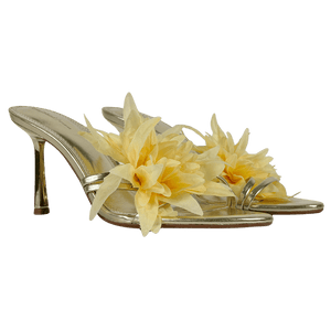 River Island Yellow Strappy Flower Heeled Sandals UK 7 EU 40