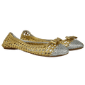 TORY BURCH Metallic Gold/silver Carlyle Woven Leather Bow Logo Ballet Flat Shoes UK 8