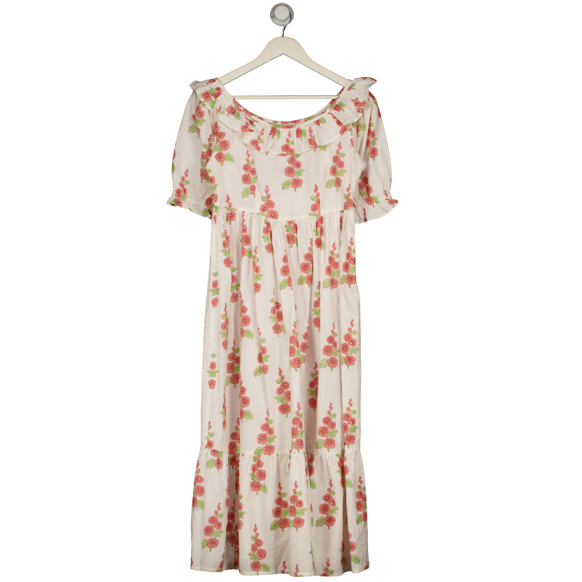 HOLLYBLOCKS White Peach Poplin Hollyhock Maxi Dress UK XS