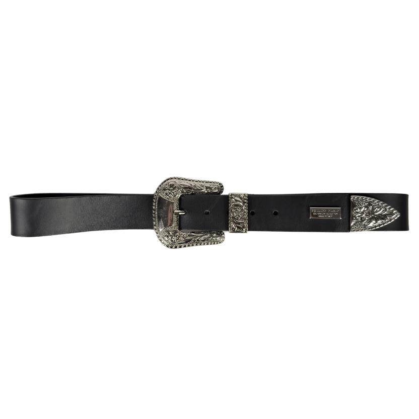 phillip plein Black Floral Design Buckle Belt One Size