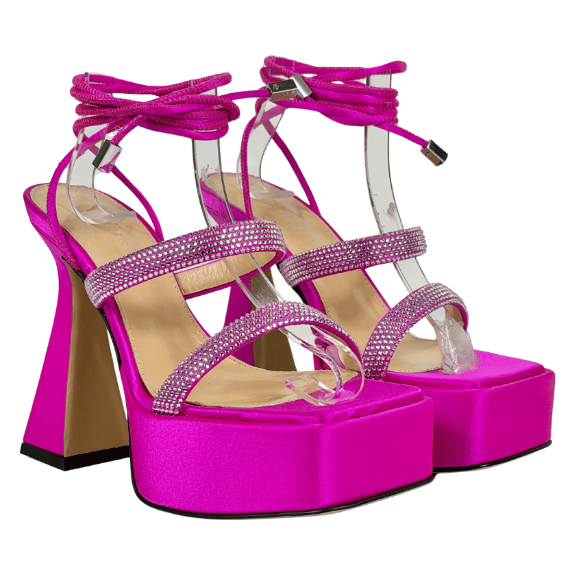 MACH & MACH Pink Devon Crystal-embellished Satin Platform Sandals UK 2 EU 35 👠