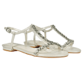 DUNE White Leather Embellished T-bar Sandals UK 4 EU 37 👠