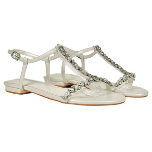 DUNE White Leather Embellished T-bar Sandals UK 4 EU 37