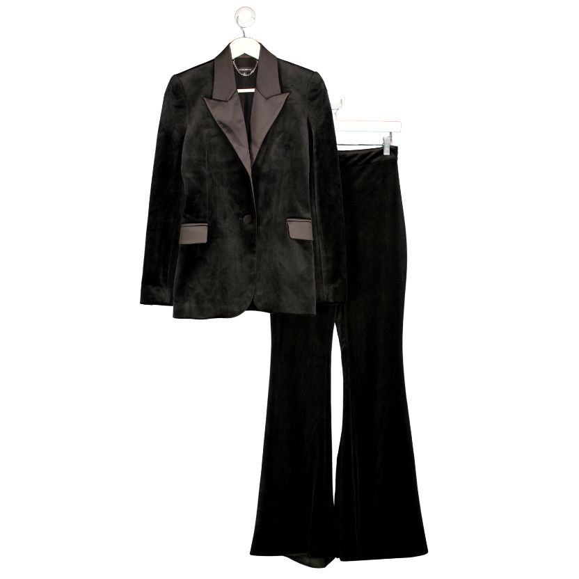 NADINE MERABI 2-piece Black Velvet Beatrice Blazer &  Trouser Set UK 8