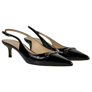 RUSSELL & BROMLEY Black Foxley Patent Slingback Heeled Shoes UK 4 EU 37