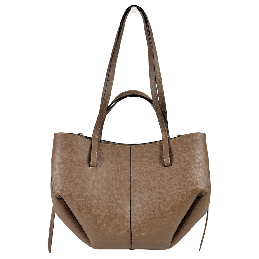 POLENE Taupe Beige Italian Calf Leather Cyme Mini Edition Textured Handbag