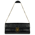 DEMELLIER Paris Clutch in black croc-effect leather with gold chain strap