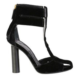 Tom Ford Black Pvc-trimmed Velvet T-bar Sandals In Black UK 4 EU 37