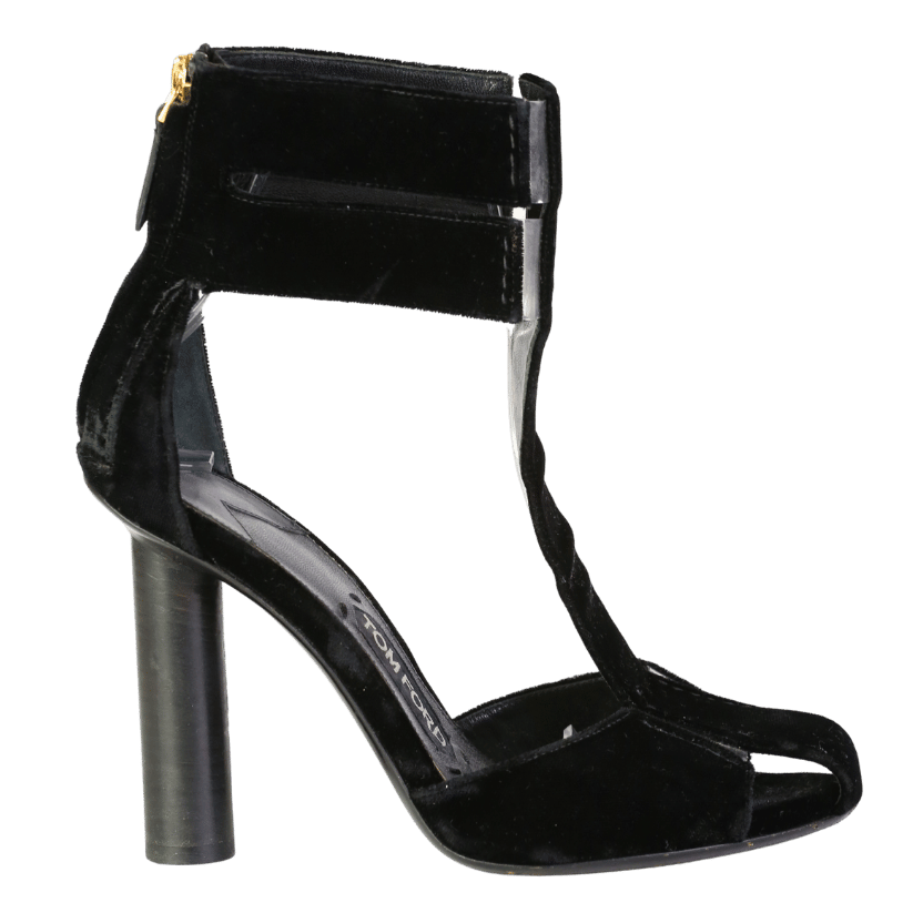 Tom Ford Black Pvc-trimmed Velvet T-bar Sandals In Black UK 4 EU 37 👠