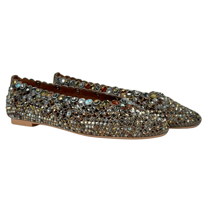Kurt Geiger Beige Jewel Suede Perforated Ballerina Pumps UK 4 EU 37