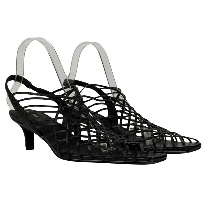 Alias Mae Black Leather Strappy Poppy Slingback Kitten Heel Shoes UK 6 EU 39 👠