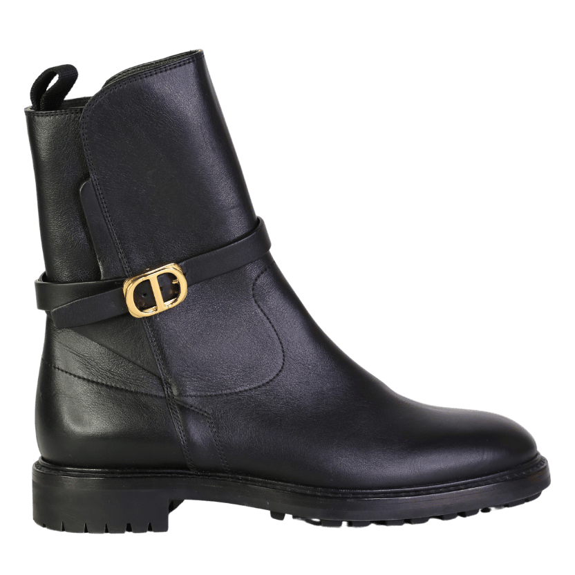 DIOR Black Empreinte Leather Ankle Boots With Gold Logo UK 3.5 EU 36.5 👠