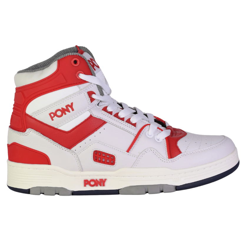 PONY P.o.n.y. M-100 White / Red Leather High Top Trainers UK 9 EU 43 👞