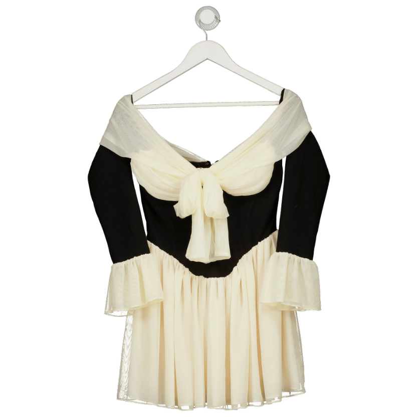 House of CB Alana Black & Cream Off Shoulder Dress - Fuller Cup UK M