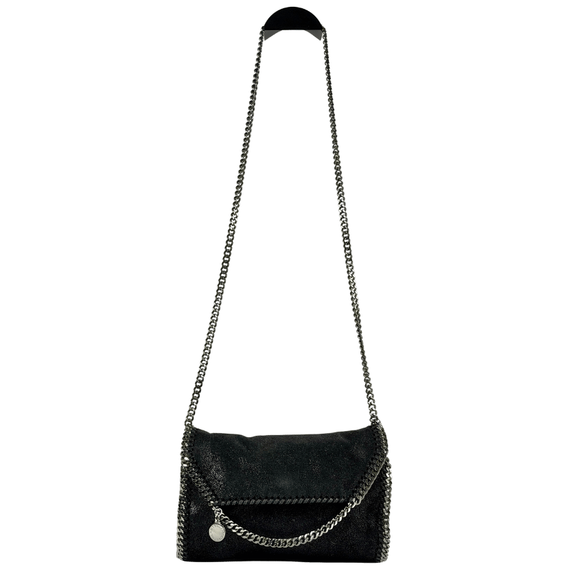 Stella McCartney The Falabella Mini Vegetarian Textured-leather Shoulder Bag - Black / Silver