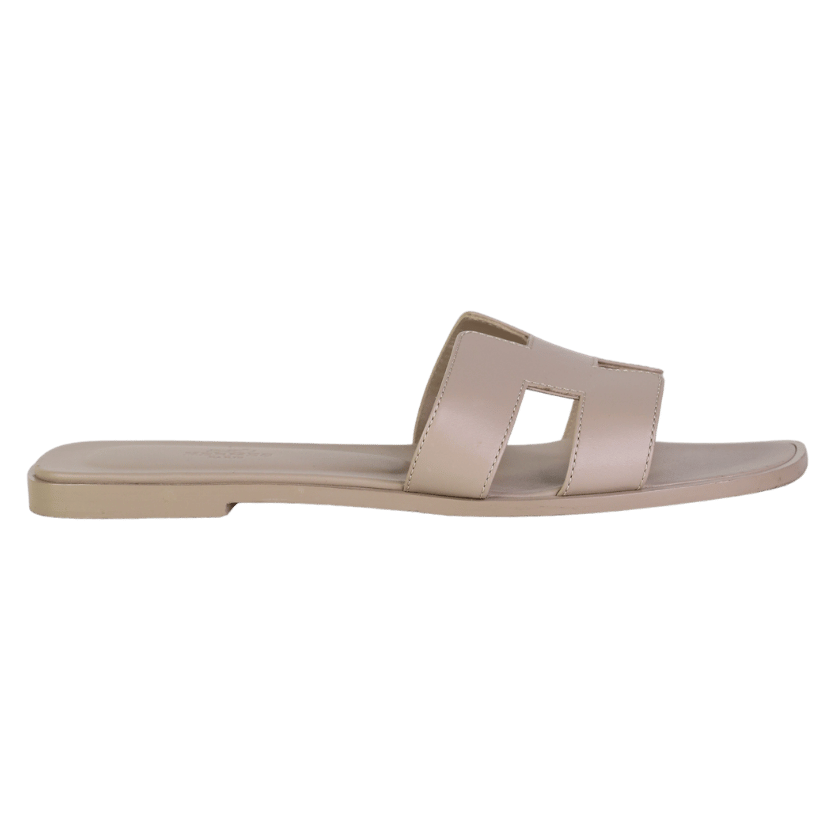 Hermès Beige Iconic Etoupe Epsom Leather Oran 'H' Sandals UK 6.5 EU 39.5 👠