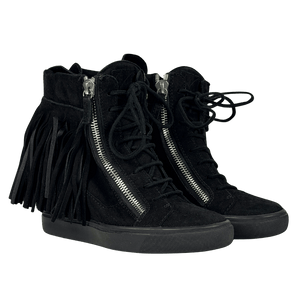 Guiseppe zanotti Black Suede Tassel Wedge Trainer UK 7 EU 40