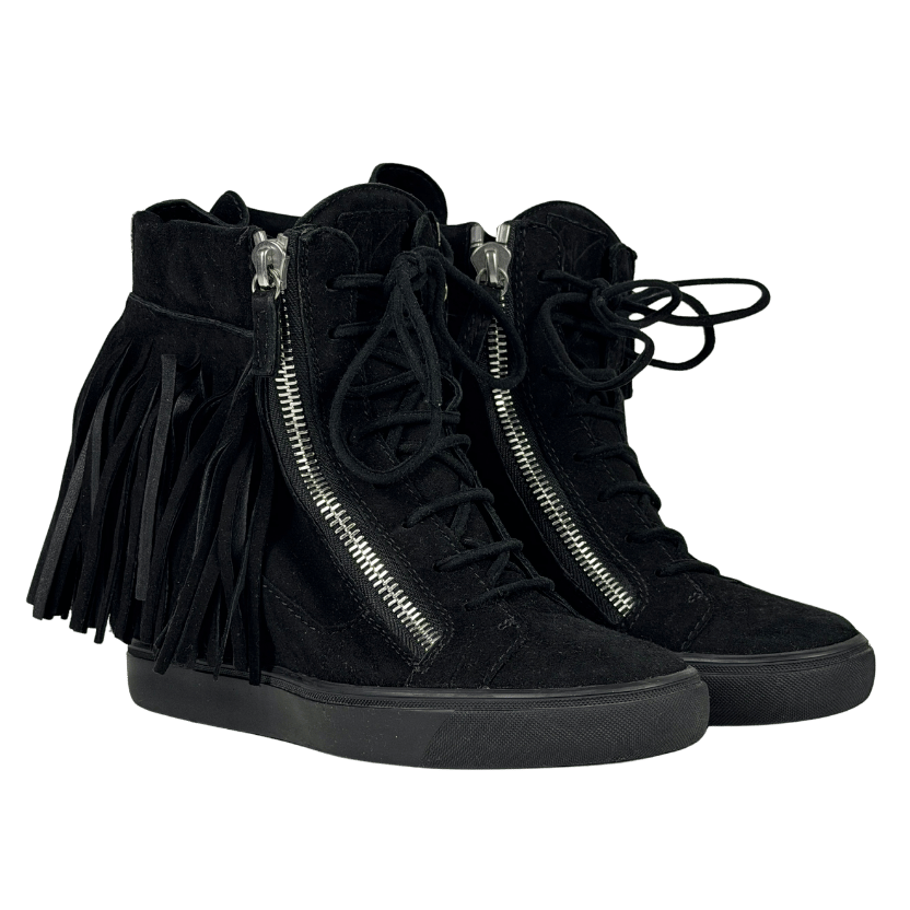 Guiseppe zanotti Black Suede Tassel Wedge Trainer UK 7 EU 40