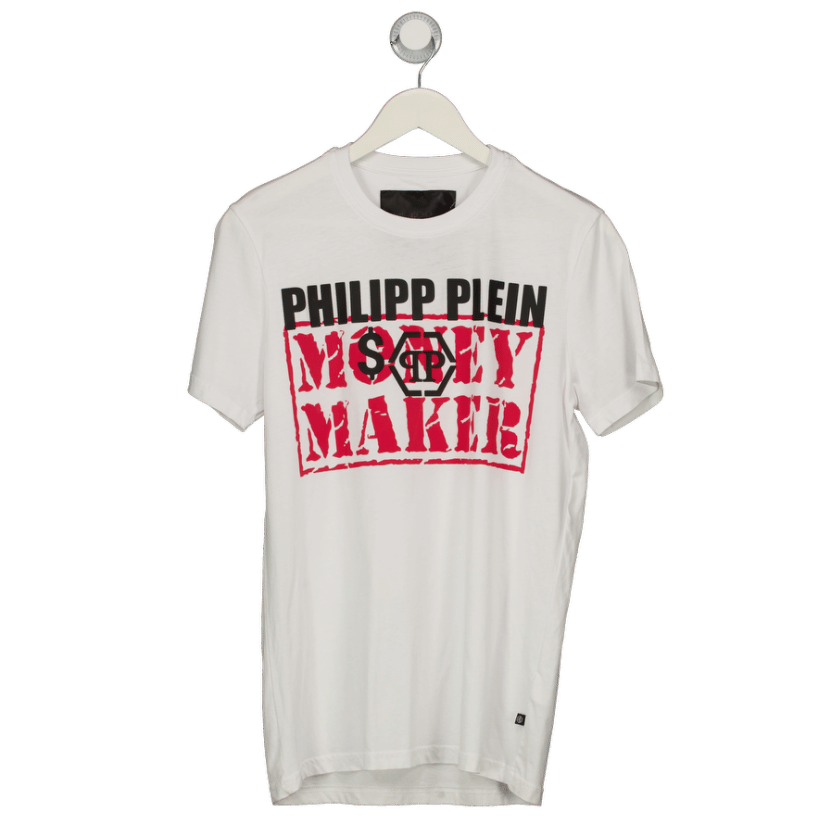 PHILIPP PLEIN White "Money Maker"  Logo T-shirt UK M