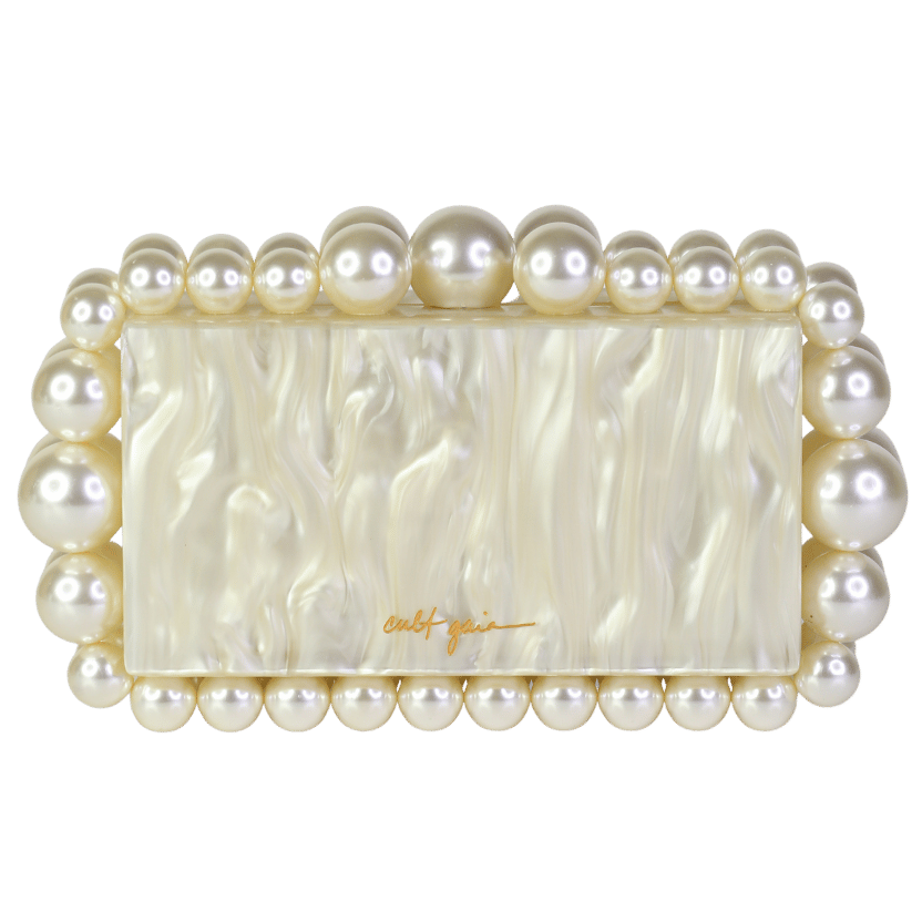 Cult Gaia Cream Pearl Beaded Clutch Bag