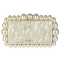 Cult Gaia Cream Pearl Beaded Clutch Bag