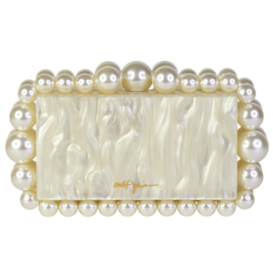 Cult Gaia Cream Pearl Beaded Clutch Bag