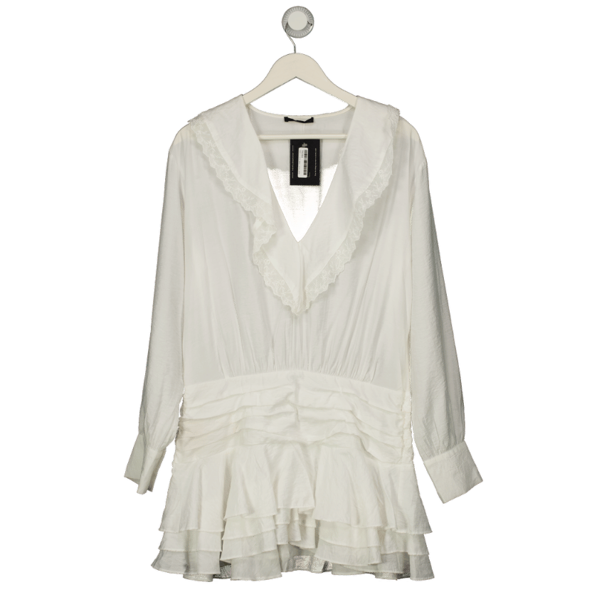ZARA White Embroidered Ruffle Short Dress UK XS