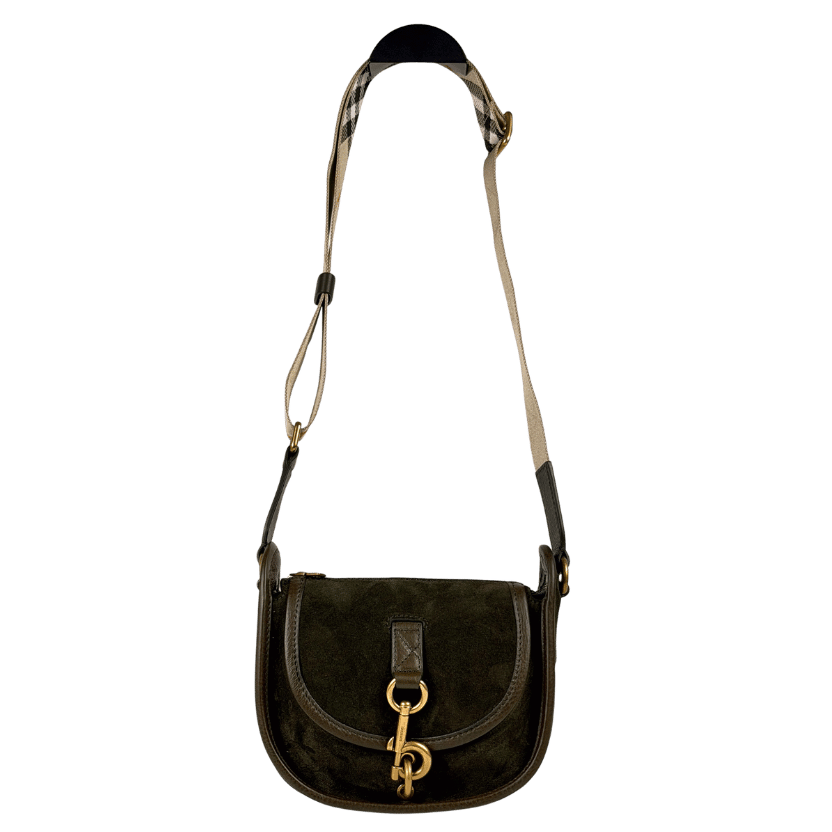 BURBERRY Dark Green B Clip Mini Suede Crossbody Bag