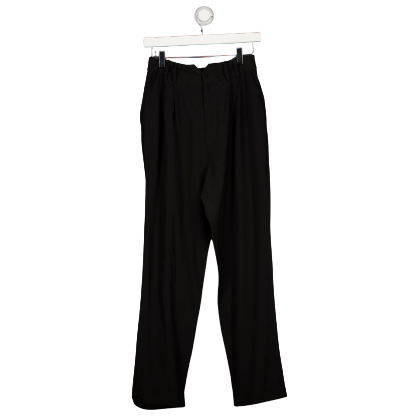 Lily Silk Black Tucked Tapered 100% Silk Pants UK 8