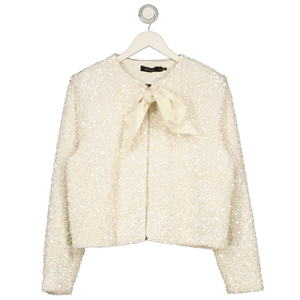 Mint Velvet White Bow Detail Sequin Jacket  UK XL