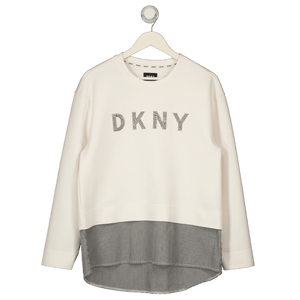 DKNY Cream Embellished Logo Scuba Sweatshirt UK M