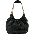TORY BURCH Black Leather Mini Fleming Soft Hobo Bag with Hanging Logo Charm