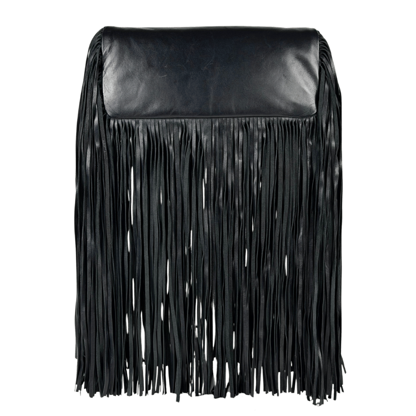 MANGO EXCLUSIVE Black Real Leather Drape Fringe Bag