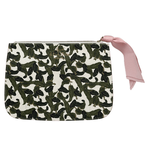 BEVERLY HILLS HOTEL Green Leather Zipped Pouch Bag One Size