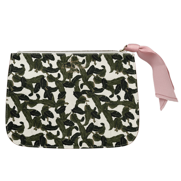 BEVERLY HILLS HOTEL Green Leather Zipped Pouch Bag One Size