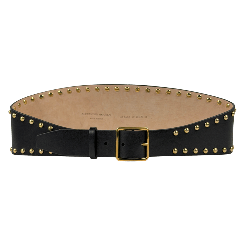 ALEXANDER MCQUEEN Black Leather / Gold Studded Corset Wide Waist Belt Sz 75/30 UK XS