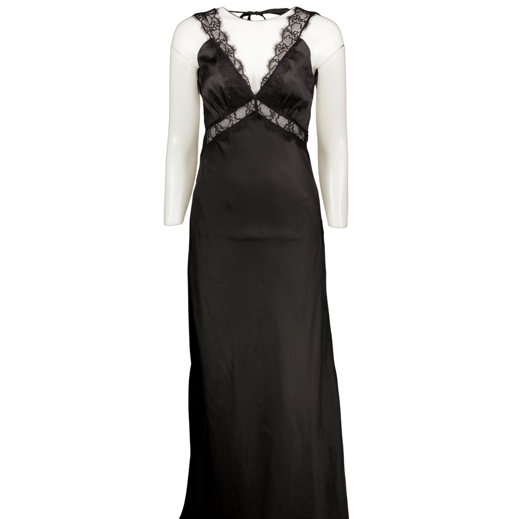 omnes Black Aurelia Lace Trim Satin Maxi Dress UK 8